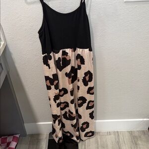 SHEIN Black and Pink Leopard Print Midi Dress